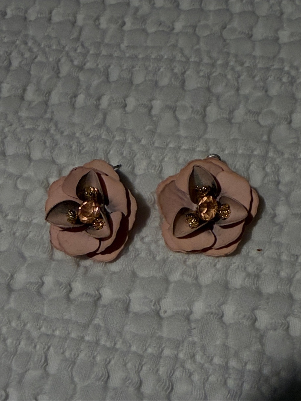 Delicate Pink Flower Stud Earrings with Gold Accents